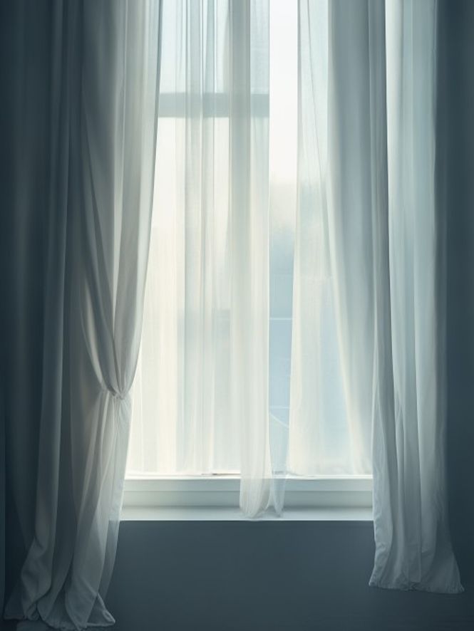 Stillhet ved et vindu med rolige farger og minimalistisk setting